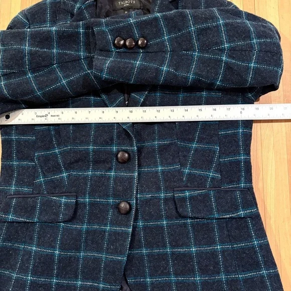 Talbots Blue Plaid Wool Blend Blazer Classic Academia Preppy - Picture 7 of 8